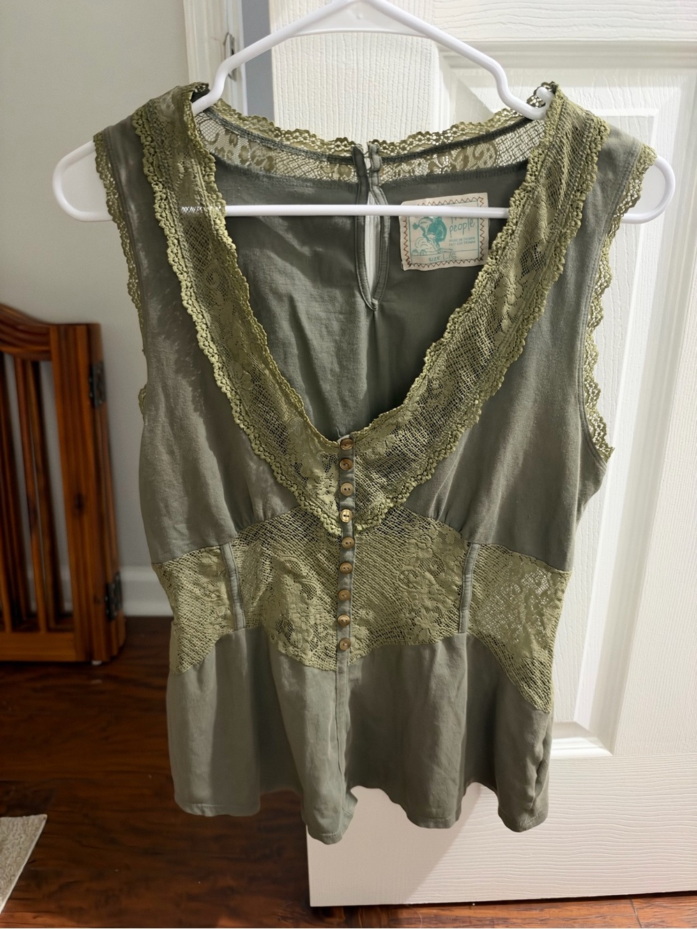 Free People Olive Lace-Trim Button Front Camisole